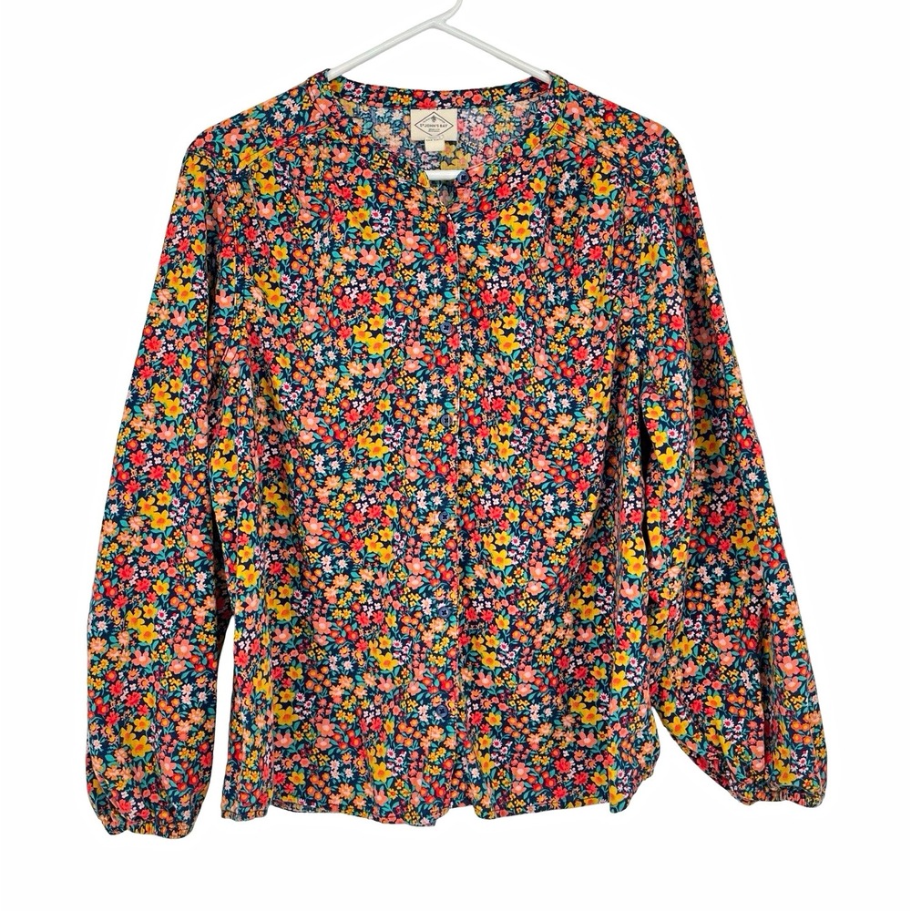 St John's Bay Women's Plus 2XL Floral Blouse Cottagecore Boho Button Front Top